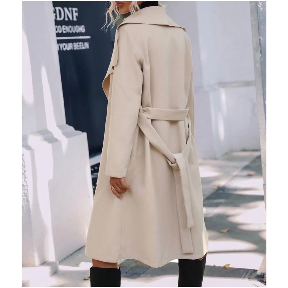 Cozy Open Front Belted Oversized Jacket Coat - Picture 5 of 6
